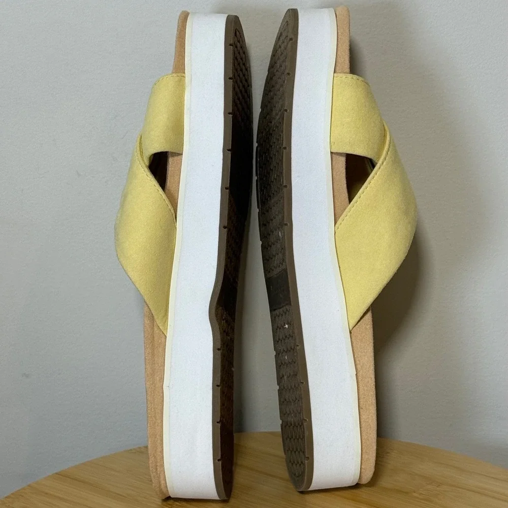 Koolaburra by UGG Platform Slide Women 8.5 Yellow Criss Cross Sandals Vaca Beach